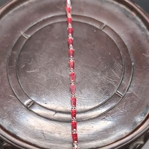 Silver-toned Red Crystal Tennis Bracelet